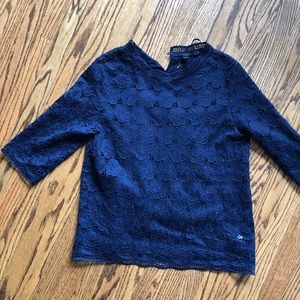 J Crew navy long sleeve appliqué top medium